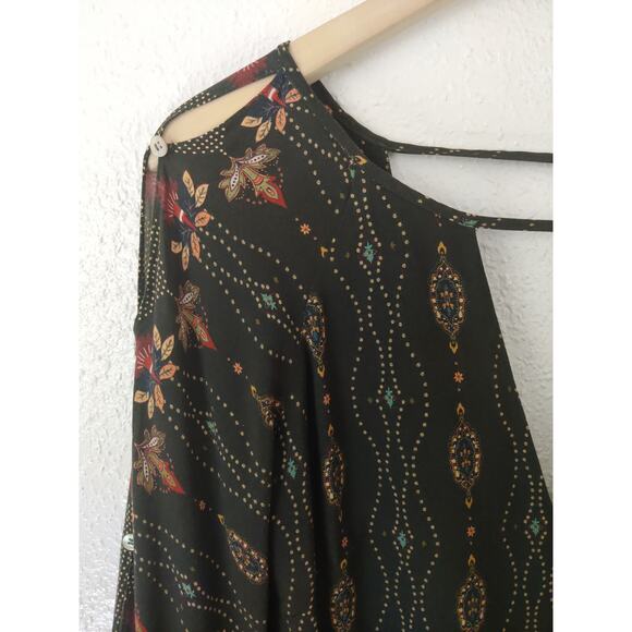 Farm Rio Green Rayon Cut Out Neck & Back Bell Sleeve Mini Swing Dress PP - Picture 5 of 9